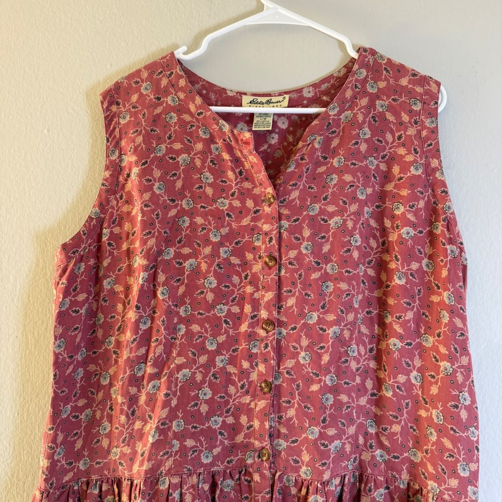 Vintage Eddie Bauer Womens Pink Floral 100% Linen Sleeveless Midi Dress Large - Picture 3 of 7